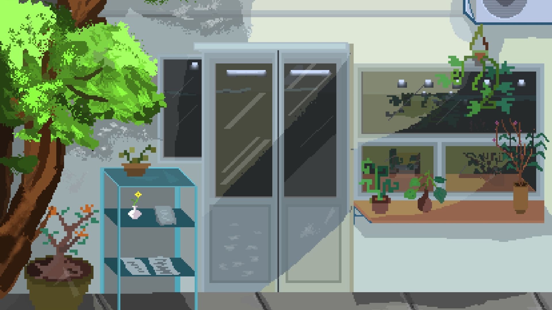 White Blue Retro 8-Bit Pixel Cozy Plant Tree Game Night Game Presentation